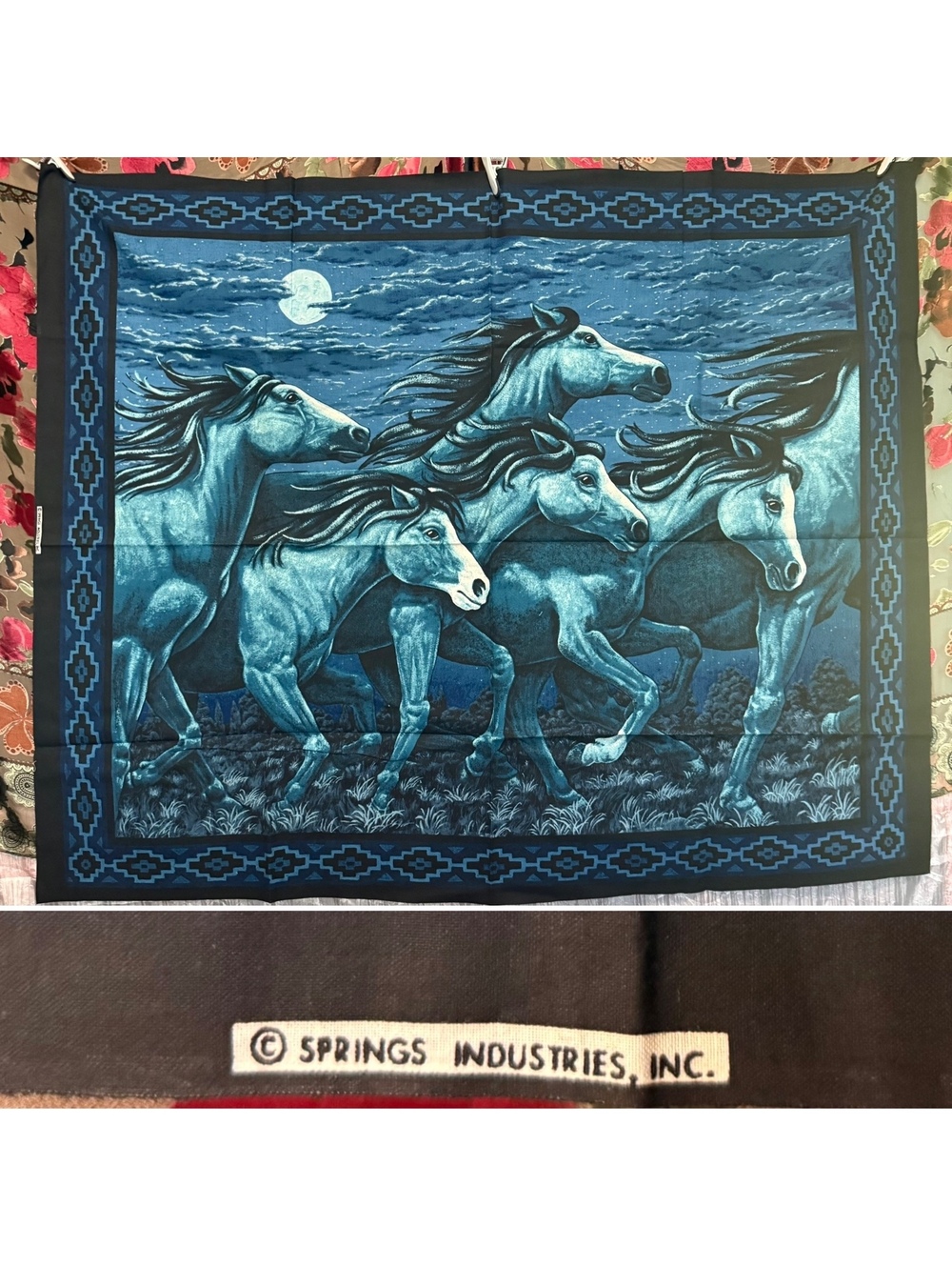 Springs Industries Moonlit Running Horses Fabric Panel Rare/OOP Quilt Cotton